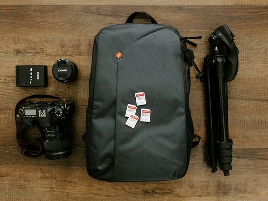 A camera bag laid on a table