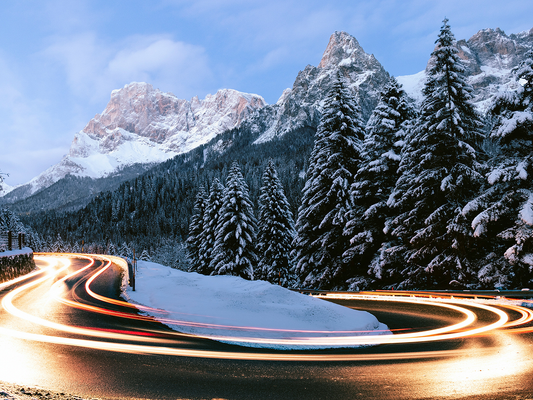 A long exposure photo with car light trails