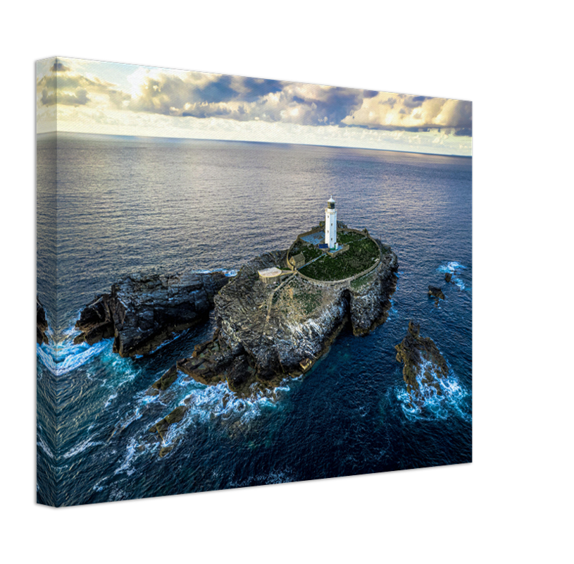 Godrevy Lighthouse in Cornwall from above Photo Print - Canvas - Framed Photo Print - Hampshire Prints