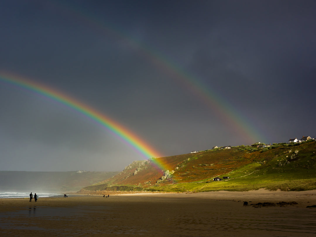 Rainbows over sennen beach in Cornwall Photo Print - Canvas - Framed Photo Print - Hampshire Prints