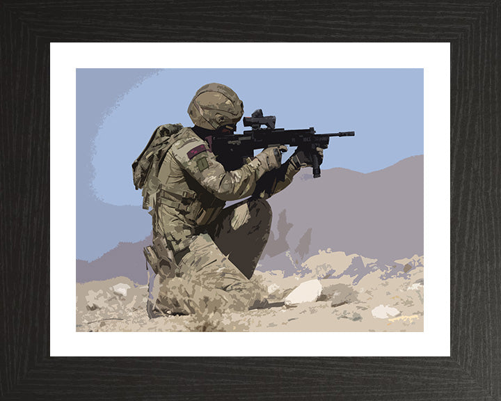 Royal Marines Commando kneeling and firing artwork Print - Canvas - Framed Print - Hampshire Prints