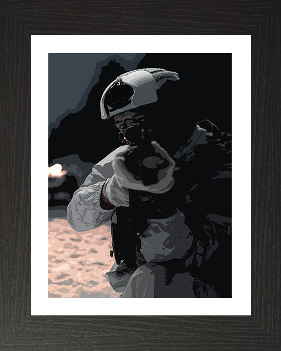 Royal Marines Commando aiming in a snowsuit artwork Print - Canvas - Framed Print - Hampshire Prints