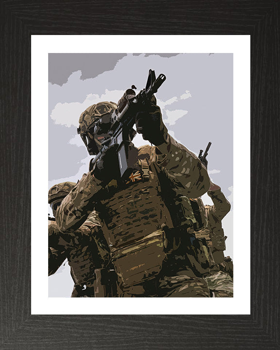 Royal Marines Commandos aiming weapons upwards artwork Print - Canvas - Framed Print - Hampshire Prints