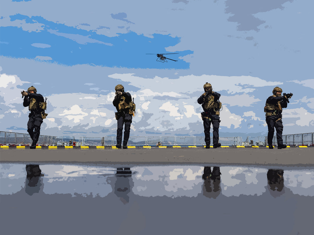 Royal Marines Commando Boarding team on a flight deck artwork Print - Canvas - Framed Print - Hampshire Prints