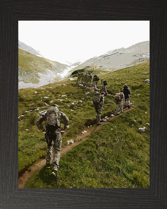 Royal Marines Commandos yomping up a mountain artwork Print - Canvas - Framed Print - Hampshire Prints