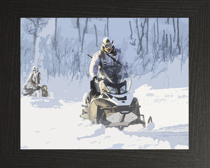 Royal Marines Commando riding a Snowmobile artwork Print - Canvas - Framed Print - Hampshire Prints