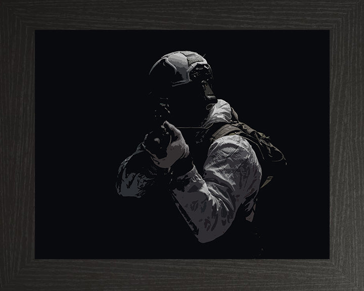 Royal Marines Commando aiming in a snowsuit artwork Print - Canvas - Framed Print - Hampshire Prints