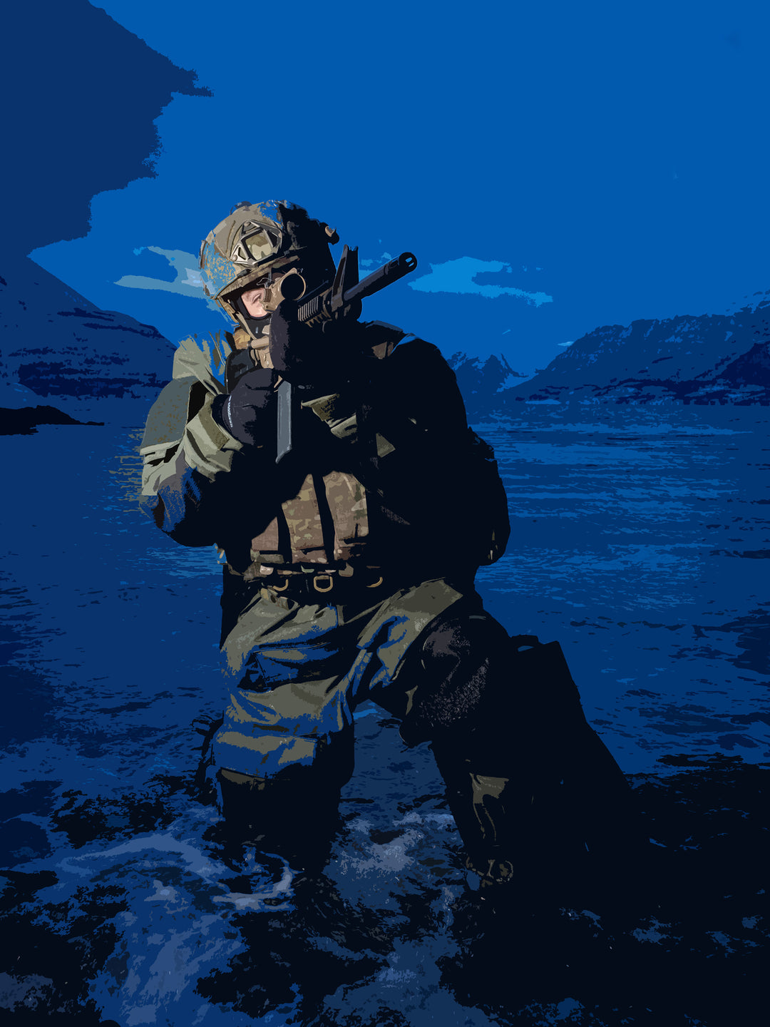 Royal Marines Commando at Dusk artwork Print - Canvas - Framed Print - Hampshire Prints