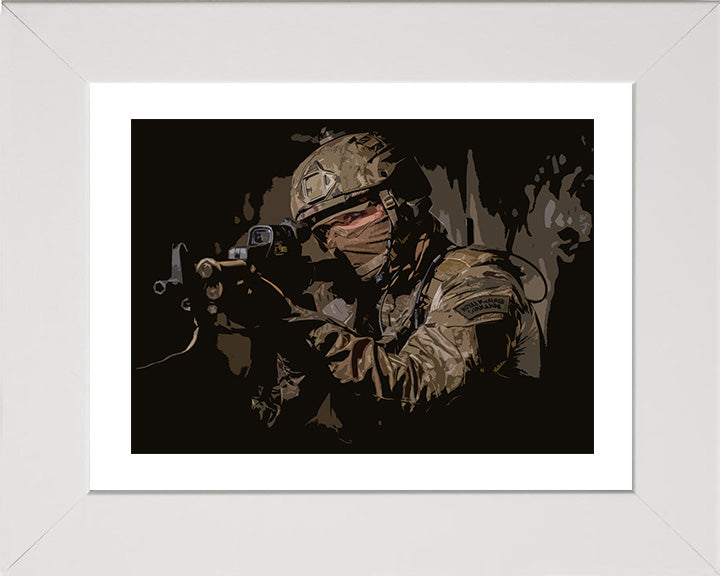 Royal Marines Commando with weapon artwork Print - Canvas - Framed Print - Hampshire Prints