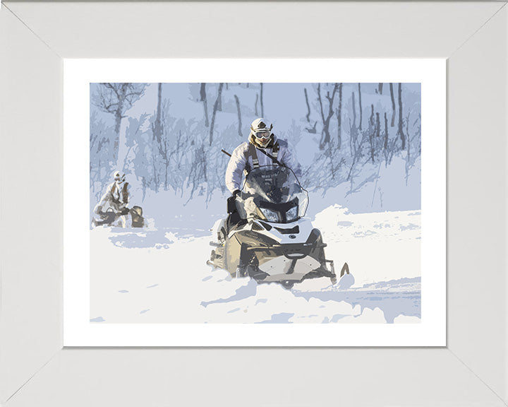Royal Marines Commando riding a Snowmobile artwork Print - Canvas - Framed Print - Hampshire Prints