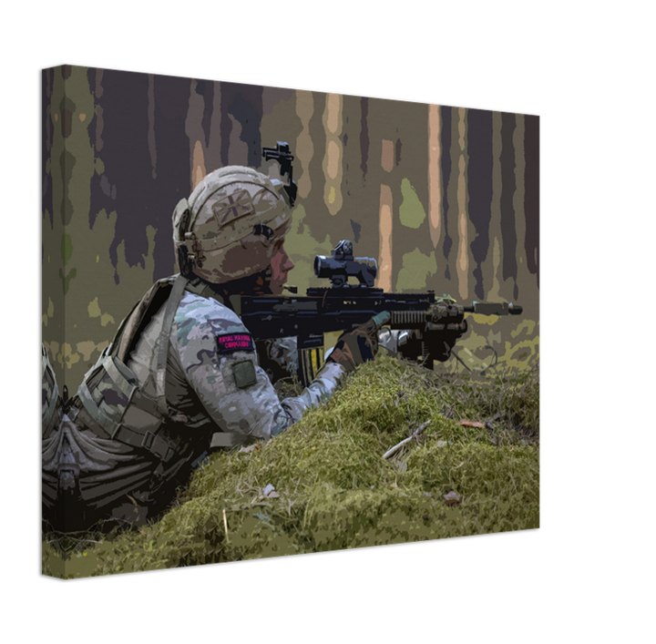 Royal Marines Commandos prone firing position artwork Print - Canvas - Framed Print - Hampshire Prints