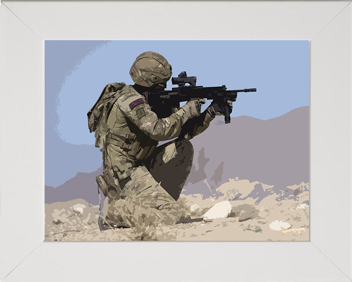 Royal Marines Commando kneeling and firing artwork Print - Canvas - Framed Print - Hampshire Prints