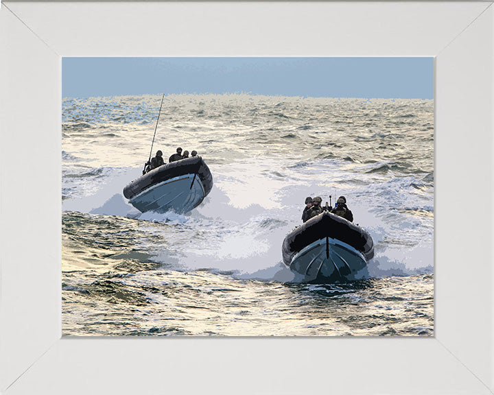 Two RIBS with Royal Marines Commando Boarding teams artwork Print - Canvas - Framed Print - Hampshire Prints