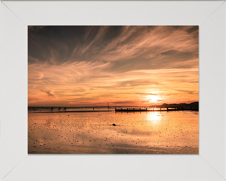 Sunset reflections at Bracklesham Bay beach West Sussex Photo Print - Canvas - Framed Photo Print - Hampshire Prints