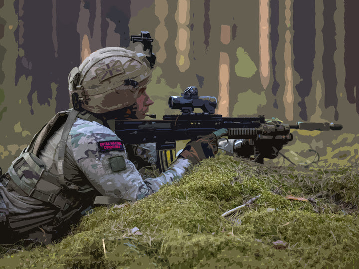 Royal Marines Commandos prone firing position artwork Print - Canvas - Framed Print - Hampshire Prints