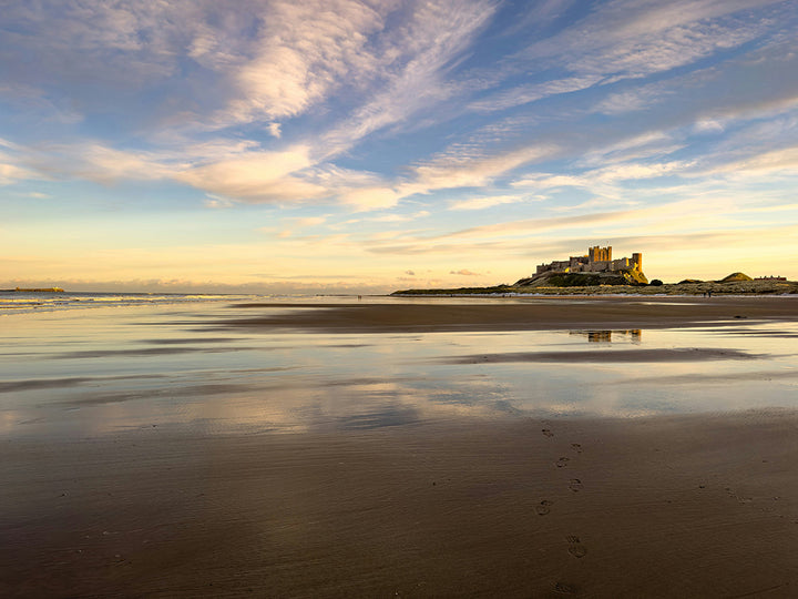 Bamburgh Castle Northumberland at sunset Photo Print - Canvas - Framed Photo Print - Hampshire Prints