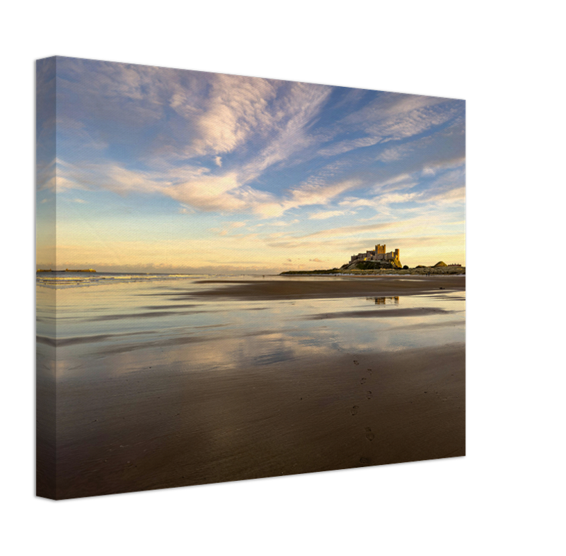 Bamburgh Castle Northumberland at sunset Photo Print - Canvas - Framed Photo Print - Hampshire Prints