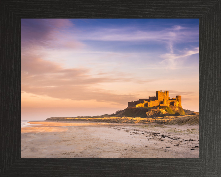 Bamburgh Castle Northumberland from the beach at sunset Photo Print - Canvas - Framed Photo Print - Hampshire Prints