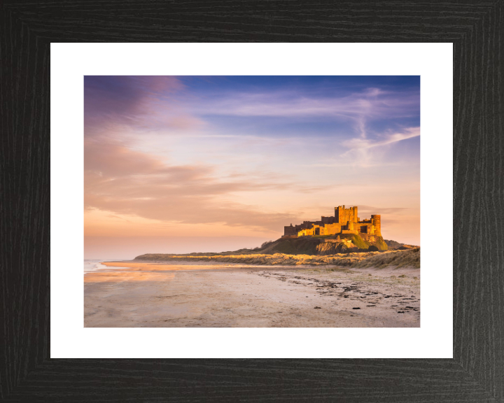 Bamburgh Castle Northumberland from the beach at sunset Photo Print - Canvas - Framed Photo Print - Hampshire Prints