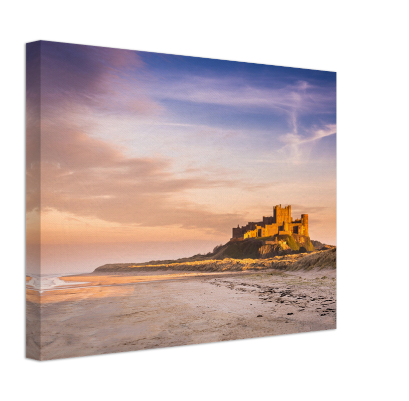 Bamburgh Castle Northumberland from the beach at sunset Photo Print - Canvas - Framed Photo Print - Hampshire Prints