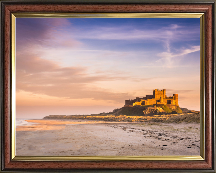 Bamburgh Castle Northumberland from the beach at sunset Photo Print - Canvas - Framed Photo Print - Hampshire Prints