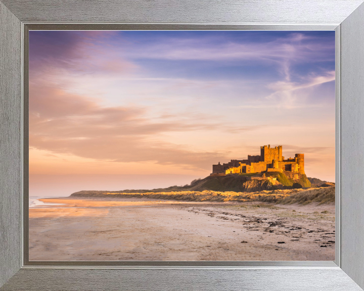 Bamburgh Castle Northumberland from the beach at sunset Photo Print - Canvas - Framed Photo Print - Hampshire Prints