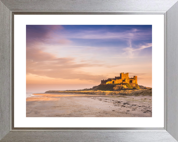 Bamburgh Castle Northumberland from the beach at sunset Photo Print - Canvas - Framed Photo Print - Hampshire Prints