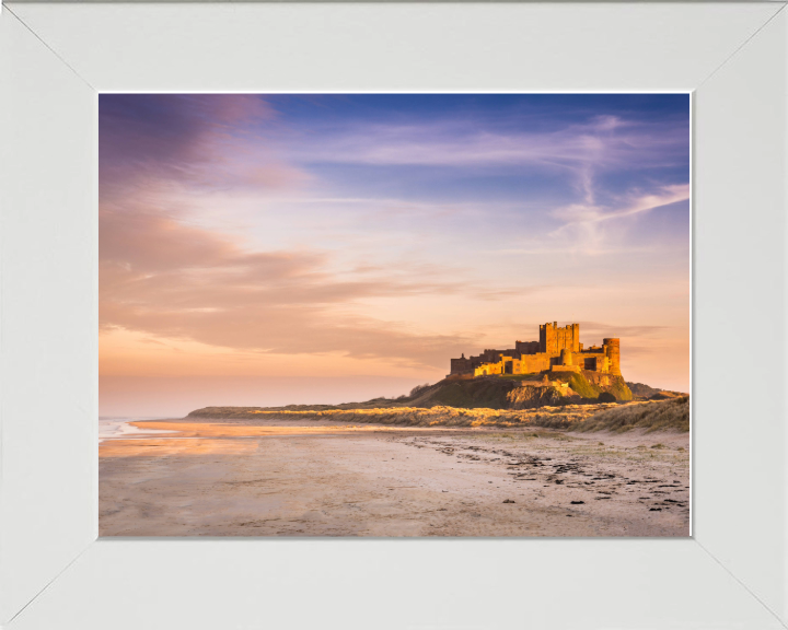 Bamburgh Castle Northumberland from the beach at sunset Photo Print - Canvas - Framed Photo Print - Hampshire Prints