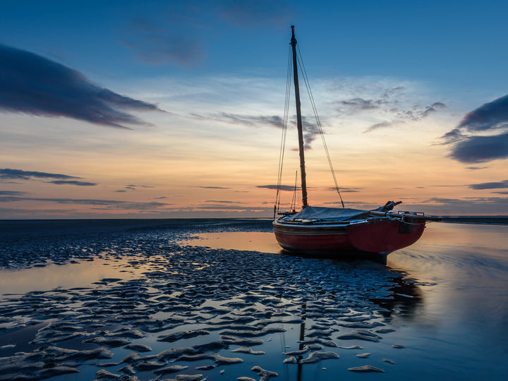 Boat at Meols beach merseyside at sunset Photo Print - Canvas - Framed Photo Print - Hampshire Prints