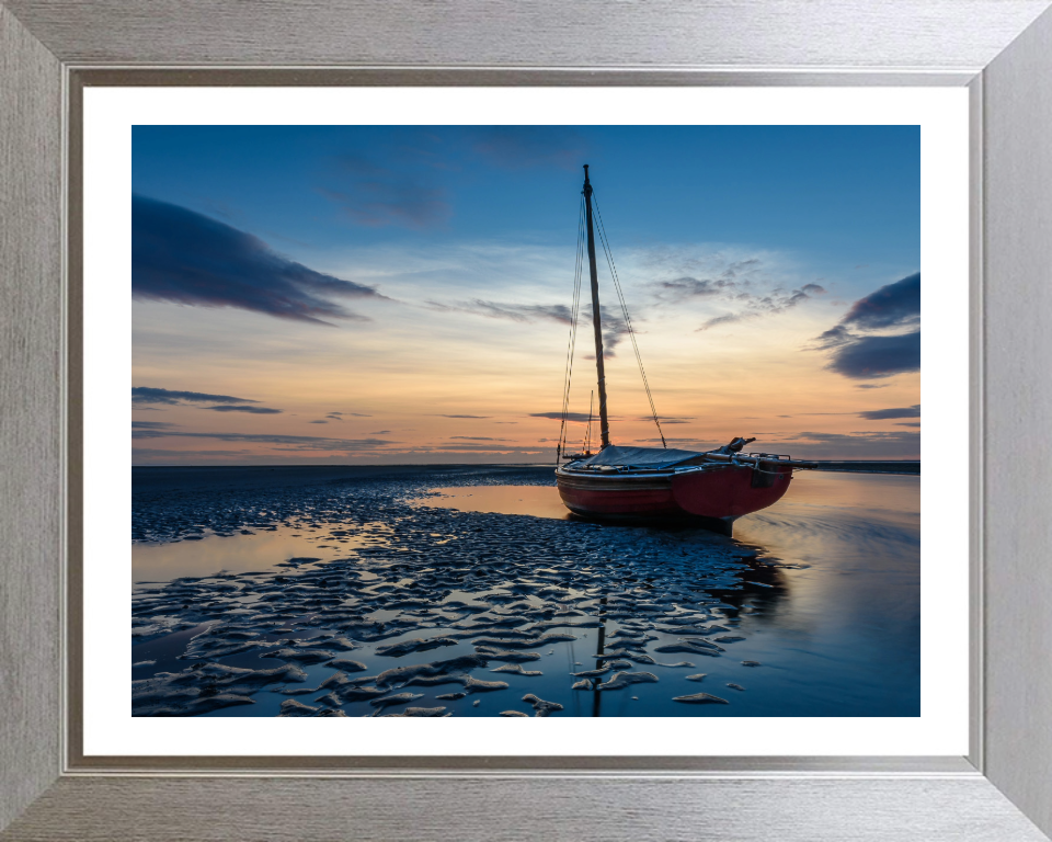 Boat at Meols beach merseyside at sunset Photo Print - Canvas - Framed Photo Print - Hampshire Prints