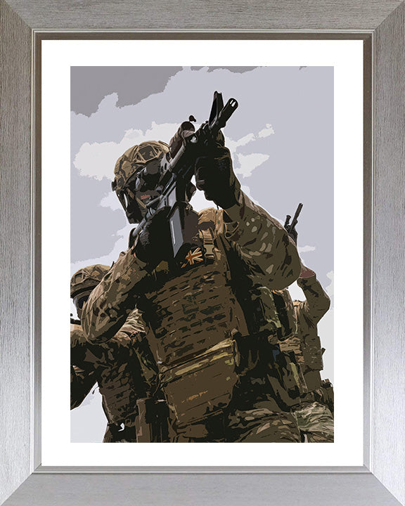Royal Marines Commandos aiming weapons upwards artwork Print - Canvas - Framed Print - Hampshire Prints