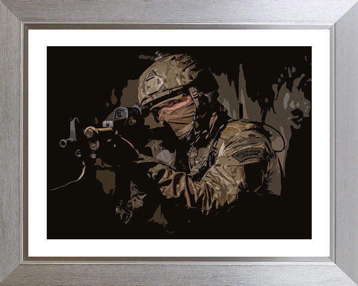 Royal Marines Commando with weapon artwork Print - Canvas - Framed Print - Hampshire Prints