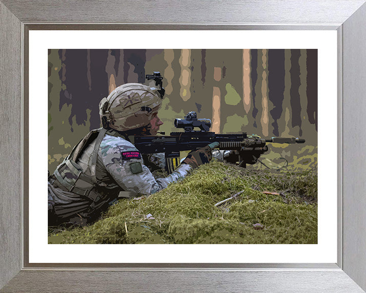 Royal Marines Commandos prone firing position artwork Print - Canvas - Framed Print - Hampshire Prints