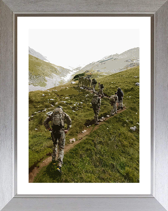 Royal Marines Commandos yomping up a mountain artwork Print - Canvas - Framed Print - Hampshire Prints