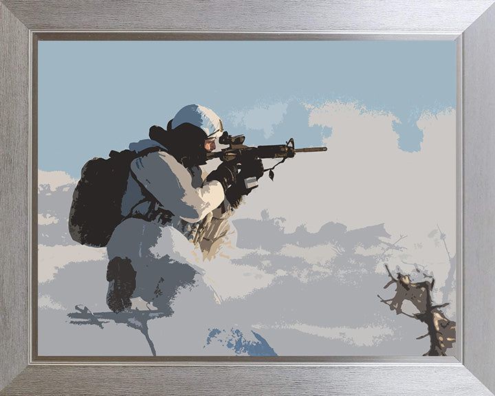 Royal Marines Commando firing in a snowsuit artwork Print - Canvas - Framed Print - Hampshire Prints