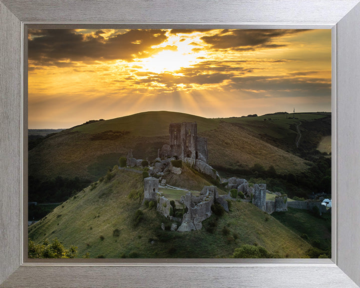 Light rays over Corfe Castle Dorset Photo Print - Canvas - Framed Photo Print - Hampshire Prints