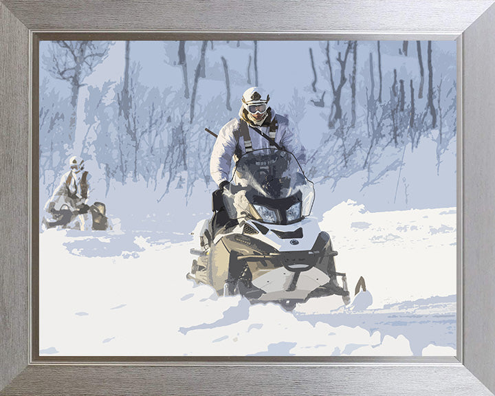 Royal Marines Commando riding a Snowmobile artwork Print - Canvas - Framed Print - Hampshire Prints