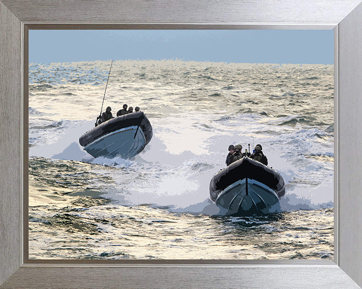Two RIBS with Royal Marines Commando Boarding teams artwork Print - Canvas - Framed Print - Hampshire Prints