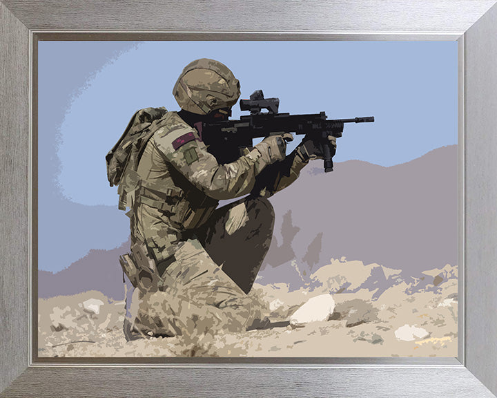 Royal Marines Commando kneeling and firing artwork Print - Canvas - Framed Print - Hampshire Prints