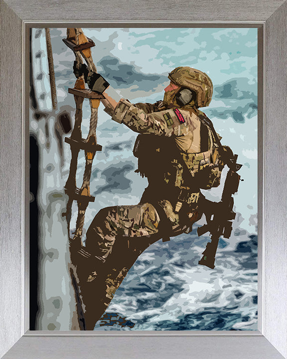 Royal Marines Commando climbing a rope ladder artwork Print - Canvas - Framed Print - Hampshire Prints