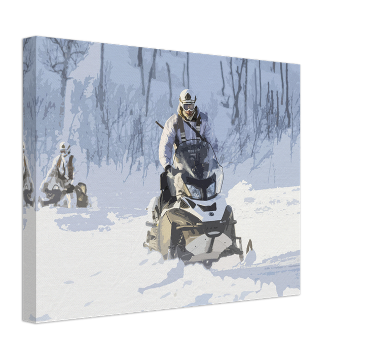 Royal Marines Commando riding a Snowmobile artwork Print - Canvas - Framed Print - Hampshire Prints