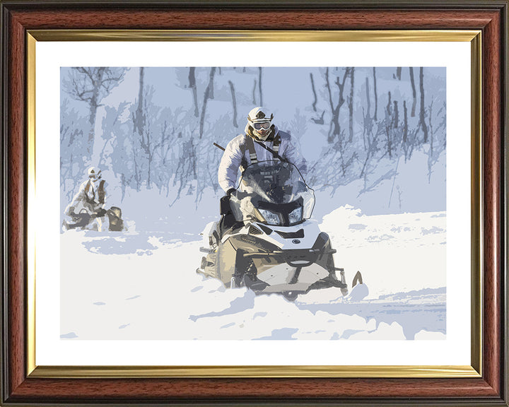 Royal Marines Commando riding a Snowmobile artwork Print - Canvas - Framed Print - Hampshire Prints