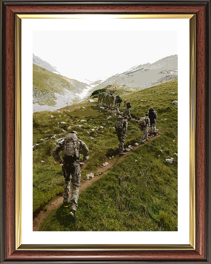 Royal Marines Commandos yomping up a mountain artwork Print - Canvas - Framed Print - Hampshire Prints