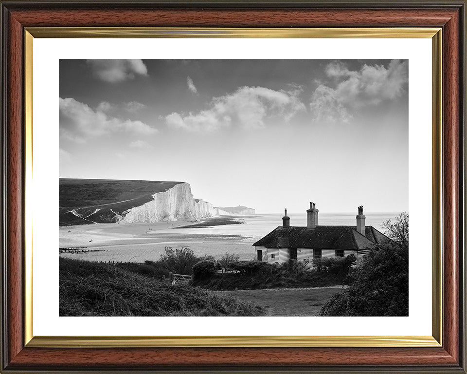 Seven Sisters cliffs and cottage East Sussex black and white Photo Print - Canvas - Framed Photo Print - Hampshire Prints