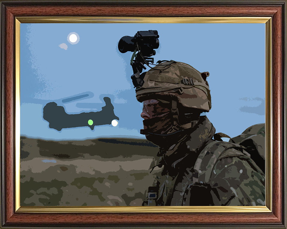 Royal Marines Commando and Chinook helicopter artwork Print - Canvas - Framed Print - Hampshire Prints