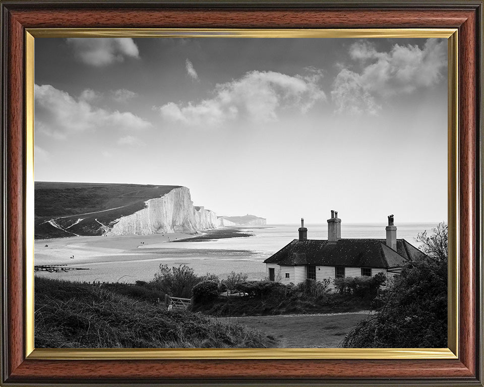 Seven Sisters cliffs and cottage East Sussex black and white Photo Print - Canvas - Framed Photo Print - Hampshire Prints