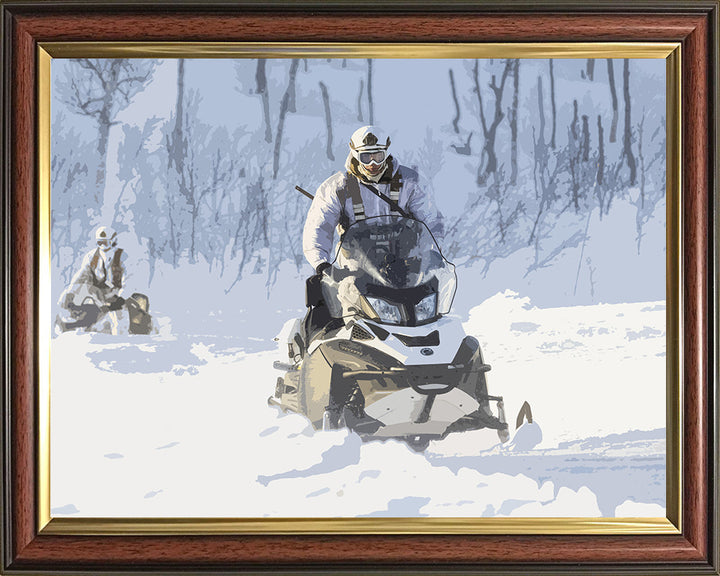 Royal Marines Commando riding a Snowmobile artwork Print - Canvas - Framed Print - Hampshire Prints