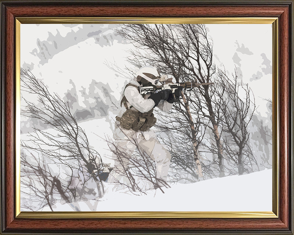 Royal Marines Commando firing in the snow artwork Print - Canvas - Framed Print - Hampshire Prints