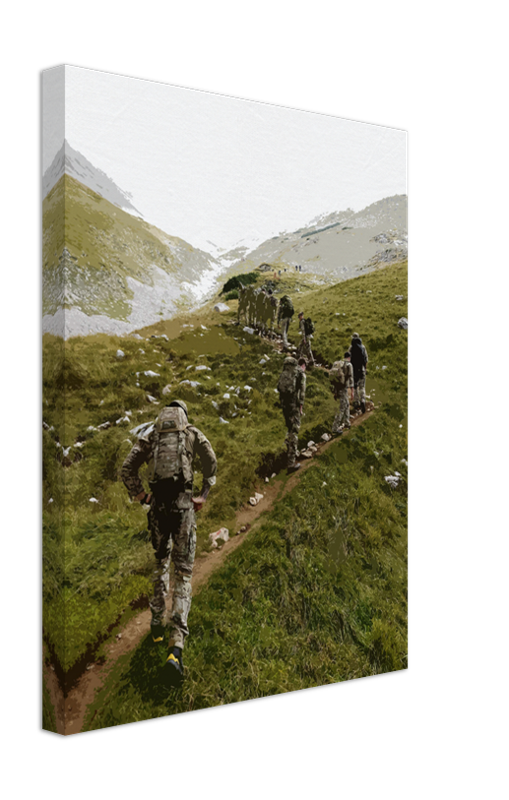 Royal Marines Commandos yomping up a mountain artwork Print - Canvas - Framed Print - Hampshire Prints