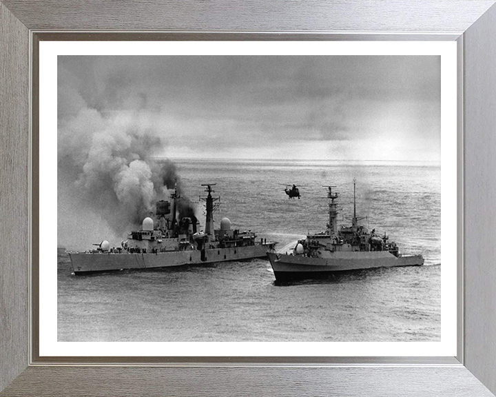 HMS Arrow F173 alongside HMS Sheffield D80 in the Falklands war Photo Print or Framed Print - Hampshire Prints